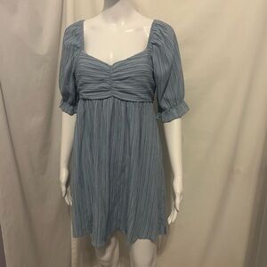 Lush Sz S Whimsical Blue Cottagecore Mini Dress Puff Sleeves Tie Back Flowy Chic